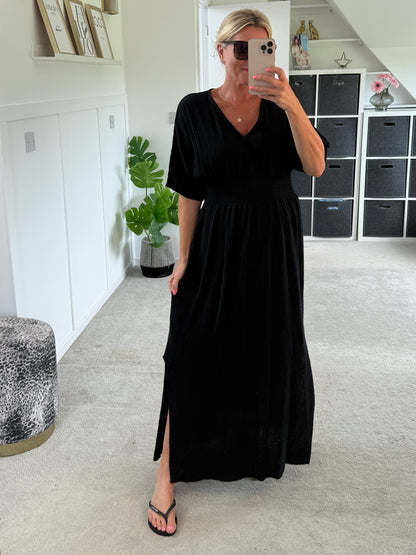 Stone Cheesecloth V Neck Maxi Dress