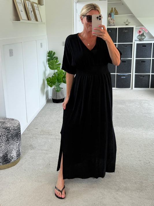 Black Cheesecloth V Neck Maxi Dress