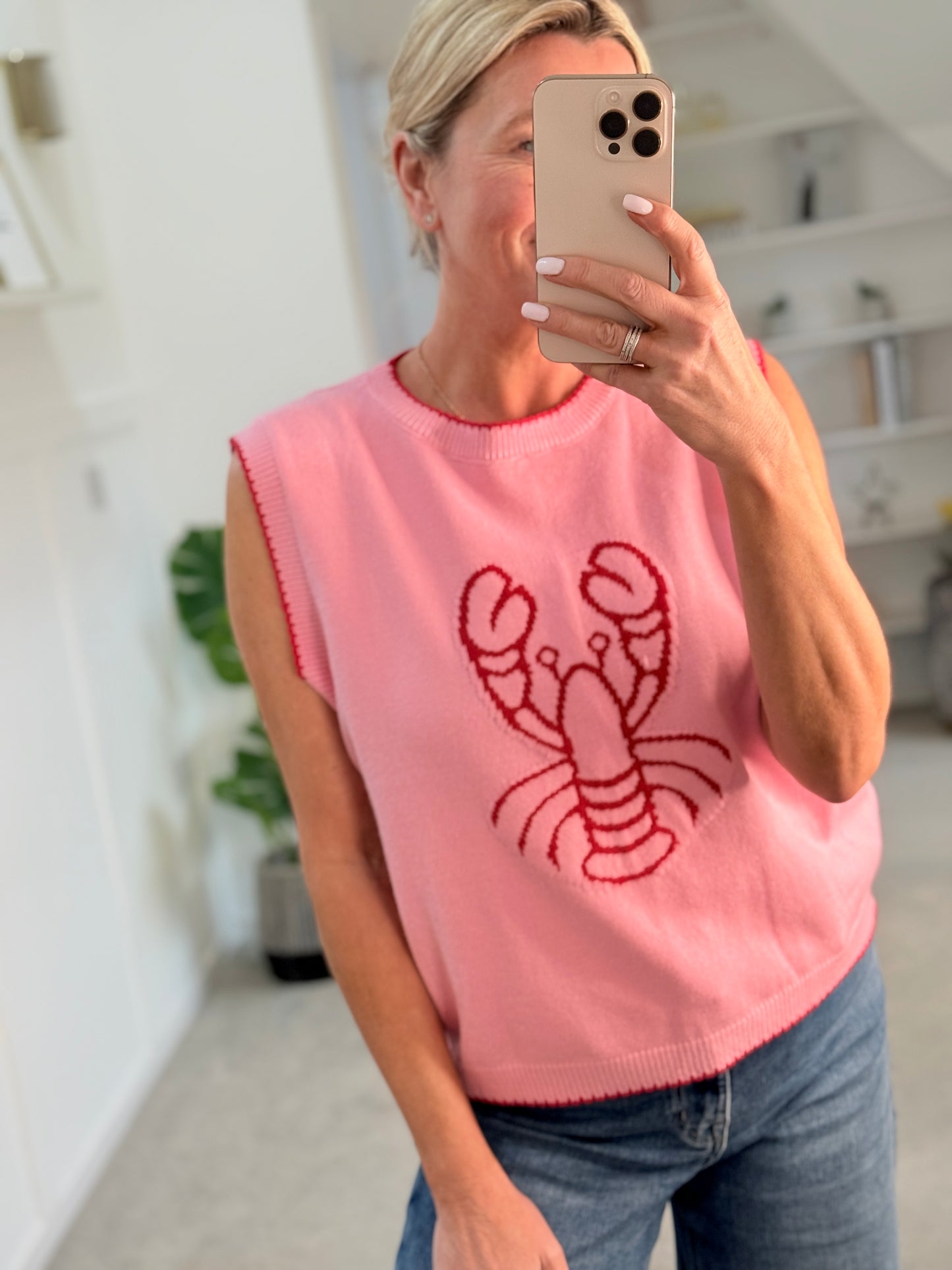 Cream/Blue Fish Motif Tank Top