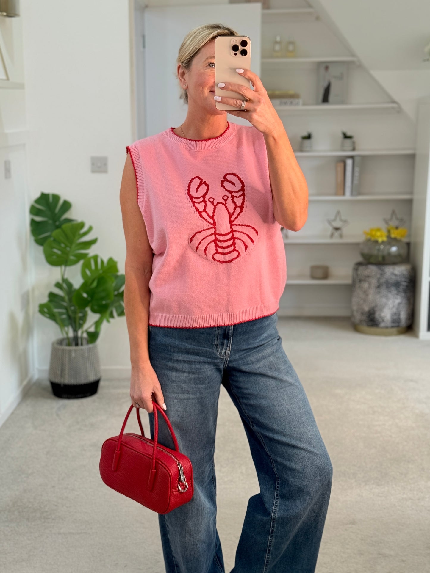 Cream/Blue Fish Motif Tank Top