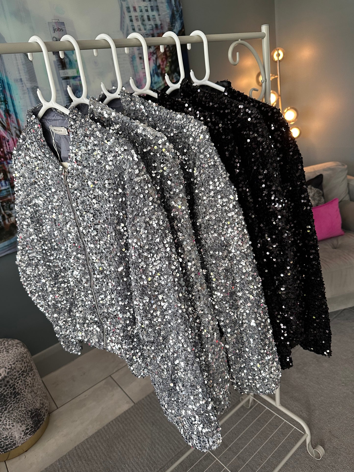 Black Sequin Bomber Jacket