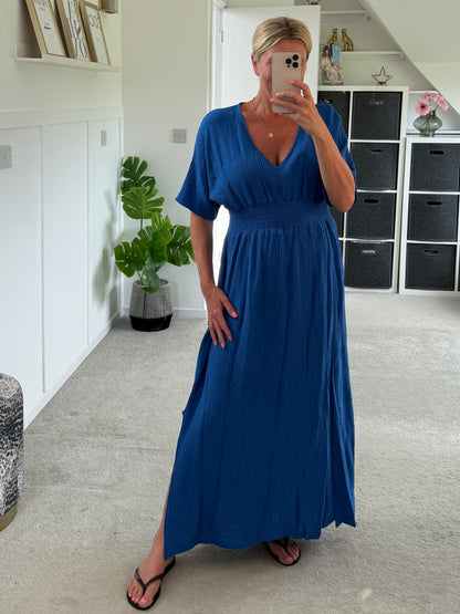 Stone Cheesecloth V Neck Maxi Dress