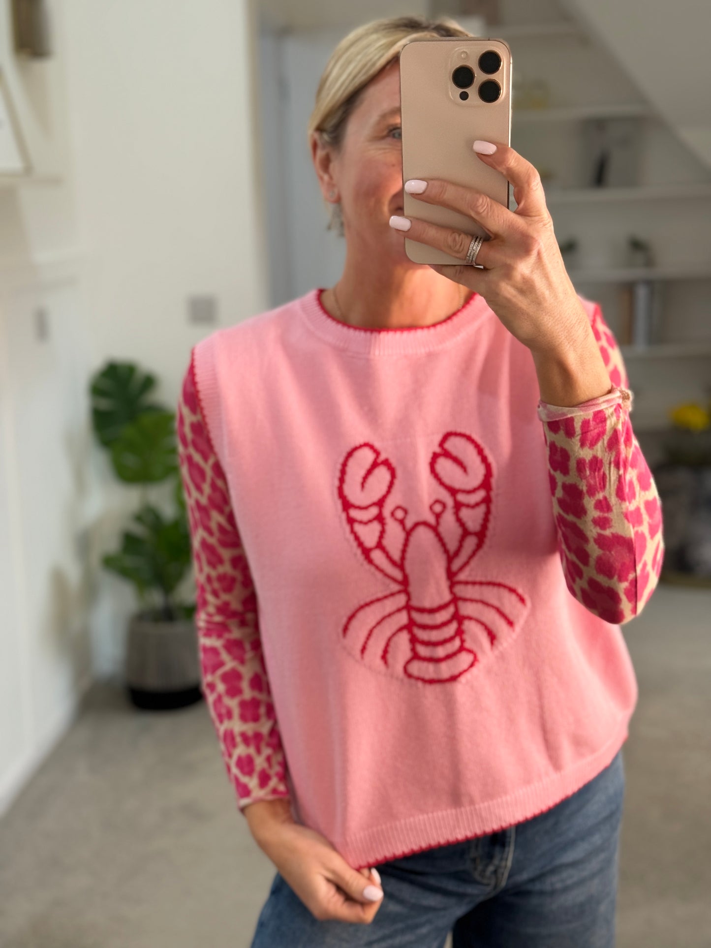 Cream/Blue Fish Motif Tank Top