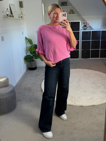 Light Oatmeal Frill Sleeve Jumper