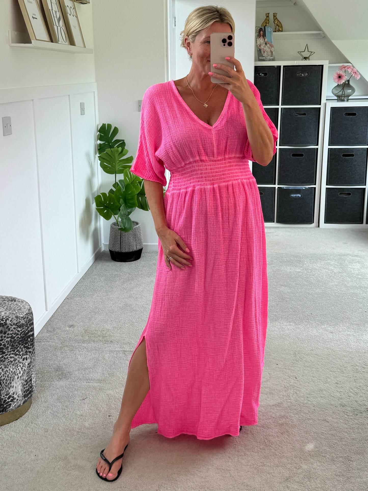 Stone Cheesecloth V Neck Maxi Dress