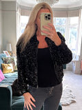 Black Sequin Bomber Jacket