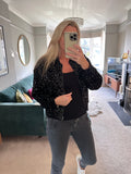 Black Sequin Bomber Jacket