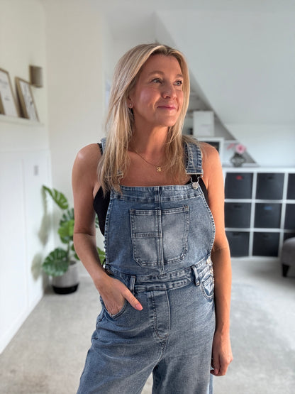 Blue Denim Barrel Leg Dungarees