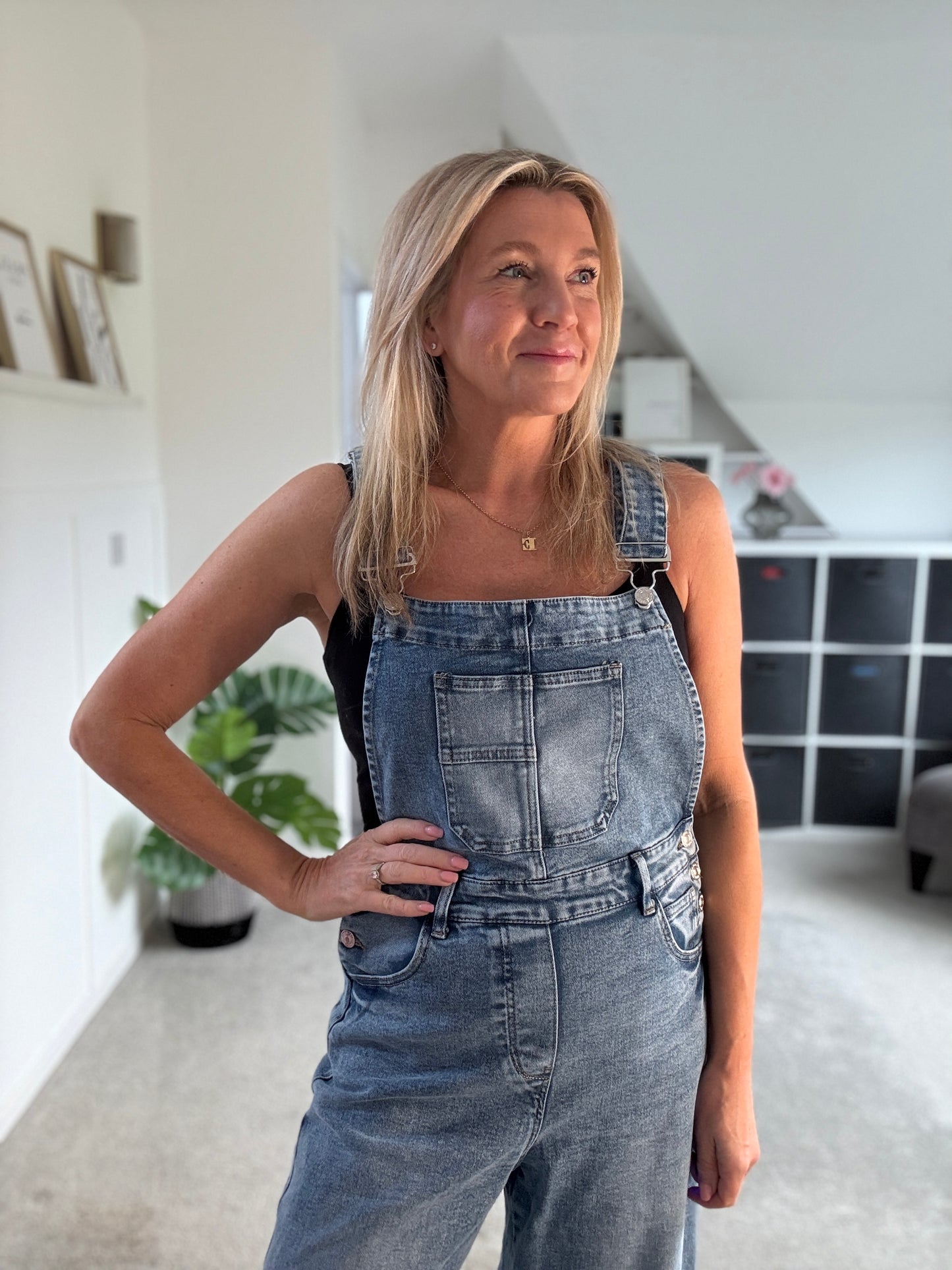 Blue Denim Barrel Leg Dungarees