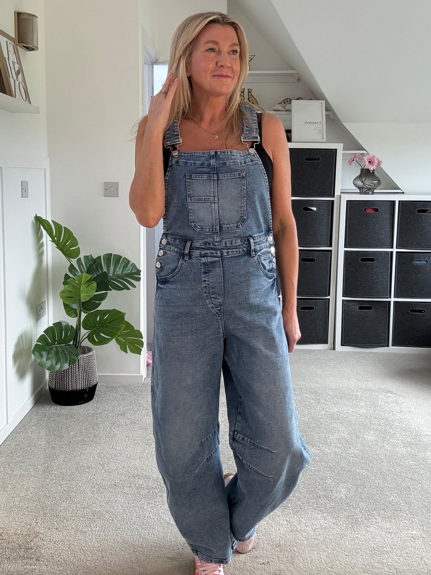 Blue Denim Barrel Leg Dungarees