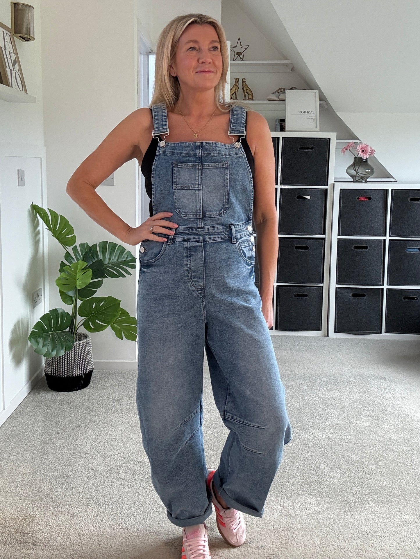 Blue Denim Barrel Leg Dungarees