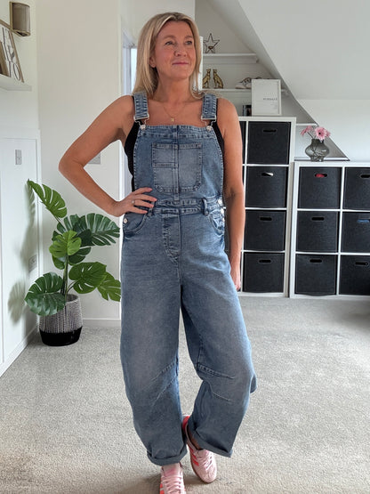 Blue Denim Barrel Leg Dungarees