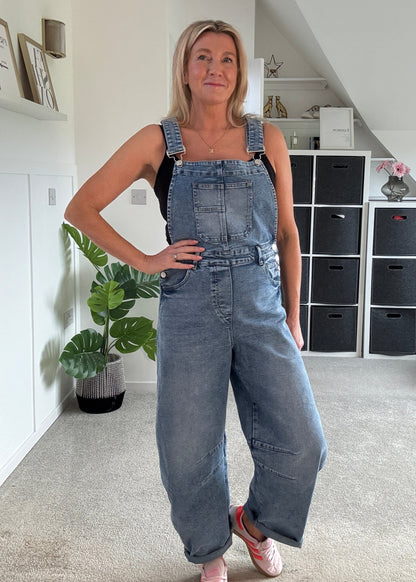 Blue Denim Barrel Leg Dungarees