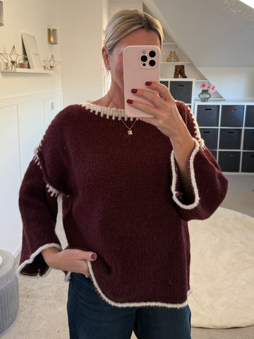 Burgundy Contrast Stitch Cosy Jumper