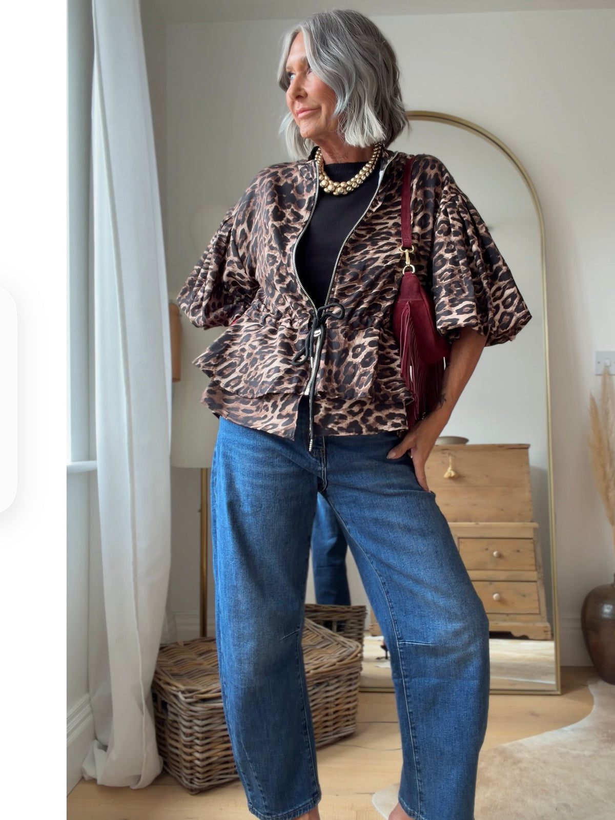 Leopard Balloon Sleeve Peplum Jacket