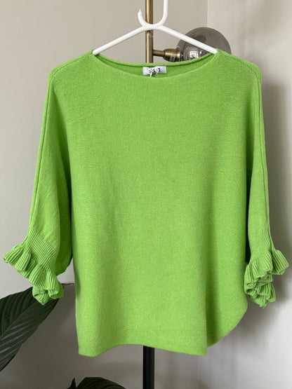 Lime Green Frill Sleeve Jumper