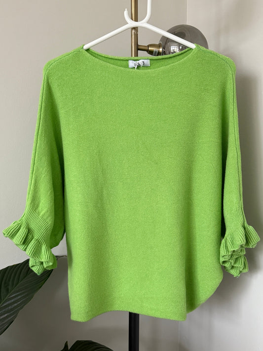 Lime Green Frill Sleeve Jumper