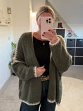 Khaki Contrast Stitch Cosy Cardigan