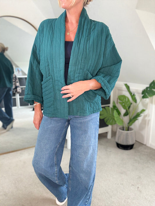 Teal Qulited Two Pocket Jacket