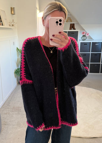 Navy Contrast Stitch Cosy Cardigan