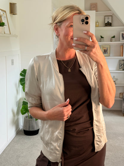Champagne Silk Mix 1/2 Sleeve Bomber Jacket