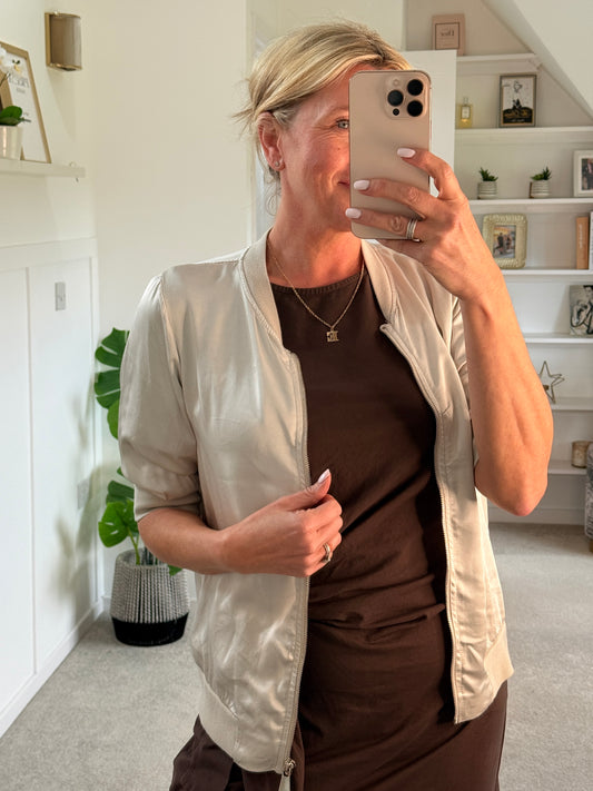 Champagne Silk Mix 1/2 Sleeve Bomber Jacket