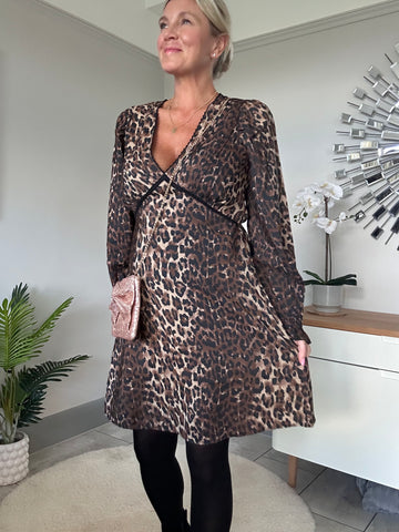 Leopard L/S V Neck Dress