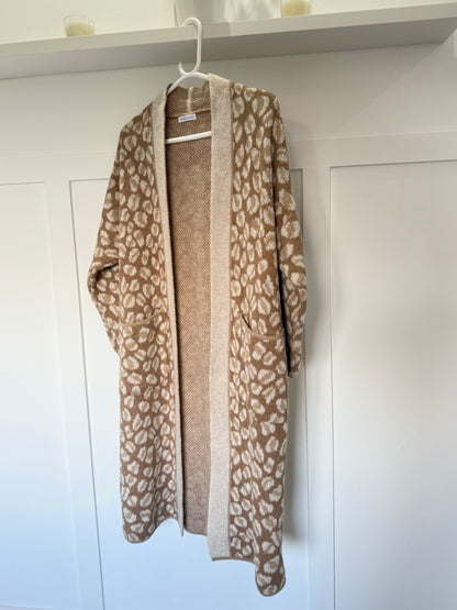 Tan/Camel Leopard Long Cardigan