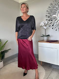 Burgundy Satin Slip Skirt