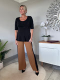 Camel/Black Stripe Wide Leg Trousers