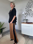 Camel/Black Stripe Wide Leg Trousers