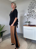 Camel/Black Stripe Wide Leg Trousers