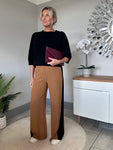 Camel/Black Stripe Wide Leg Trousers