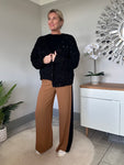 Camel/Black Stripe Wide Leg Trousers