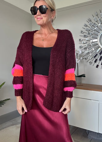 Burgundy Stripe Sleeve Cosy Cardigan