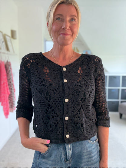 Black Short Crochet Cardigan