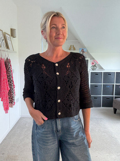 Black Short Crochet Cardigan