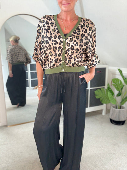 Giletta Khaki Leopard Print Cardi/Jacket