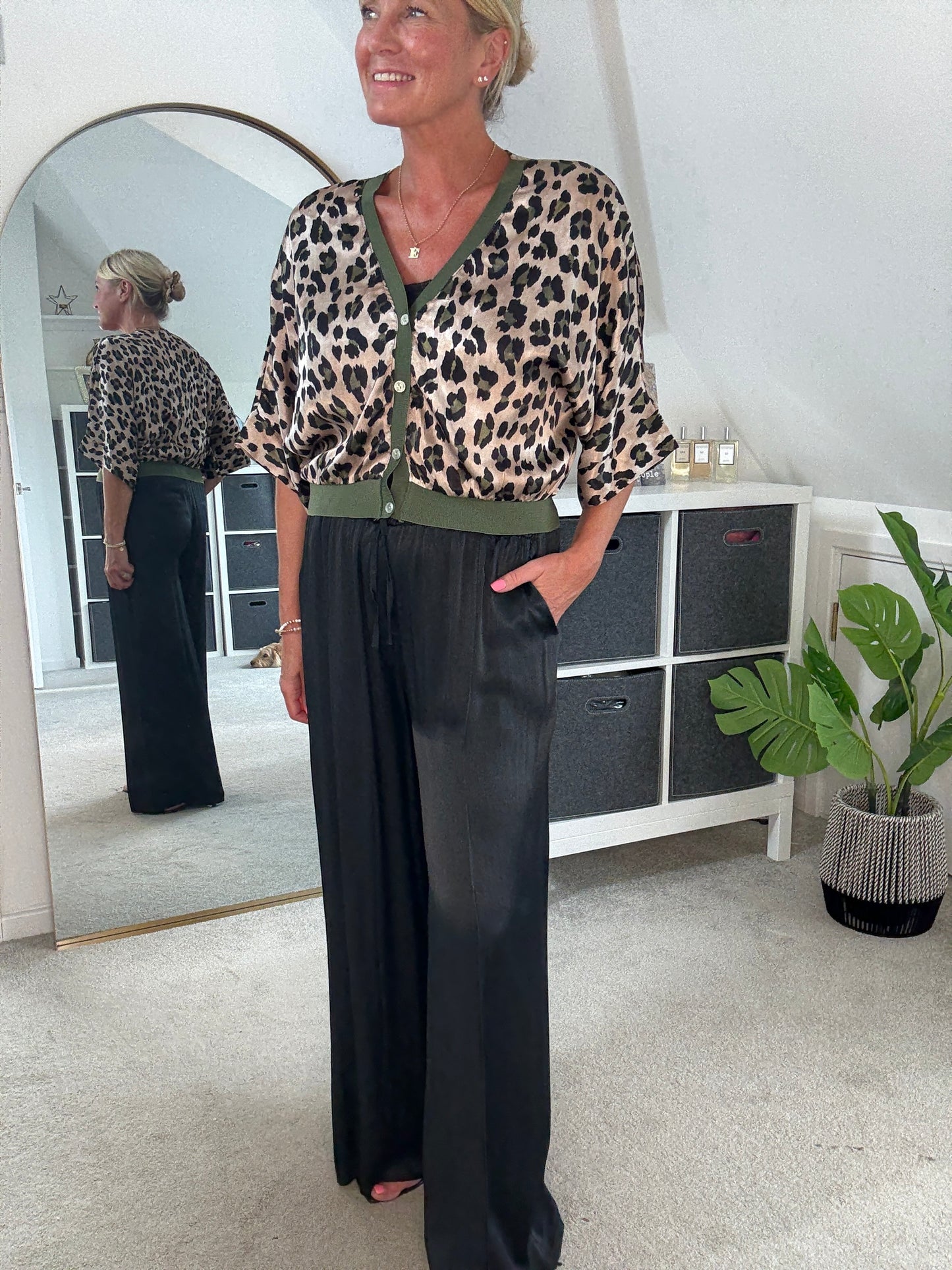 Giletta Khaki Leopard Print Cardi/Jacket