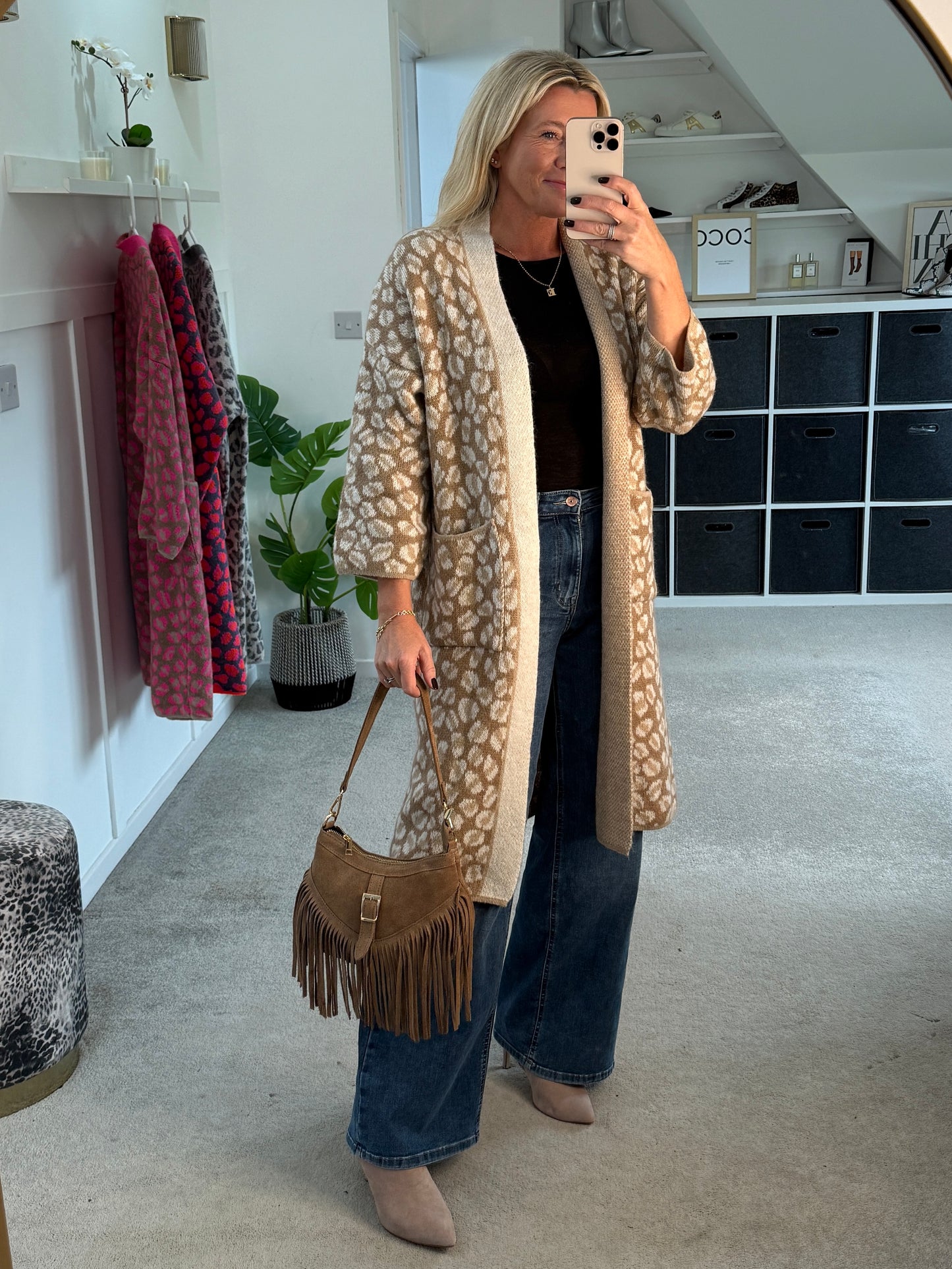 Tan/Camel Leopard Long Cardigan