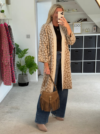 Tan/Camel Leopard Long Cardigan