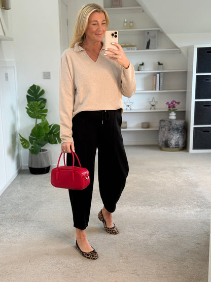 Beige V Neck Polo Knit