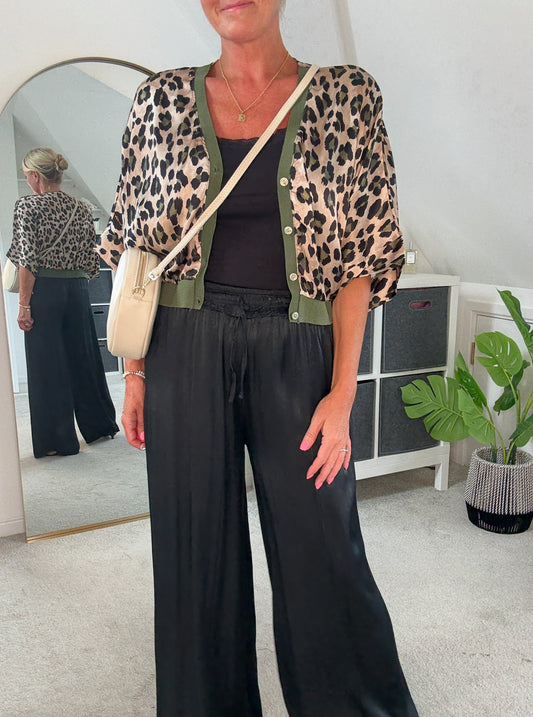 Giletta Khaki Leopard Print Cardi/Jacket