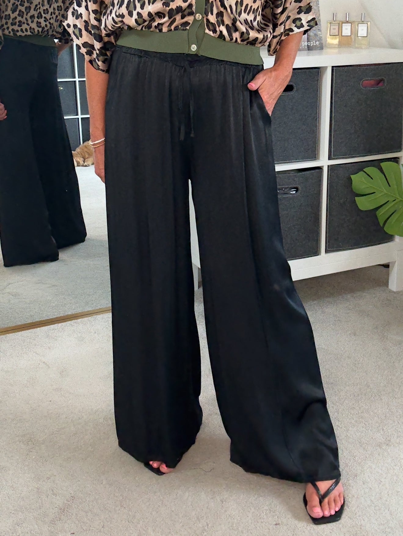 Emy Burgundy Satin Wide Leg Trousers