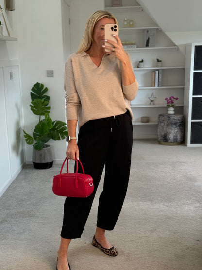 Beige V Neck Polo Knit