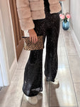 Black Sequin Flared Trousers