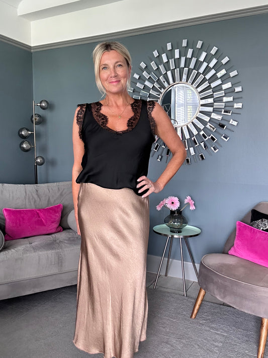 Gold Satin Slip Skirt