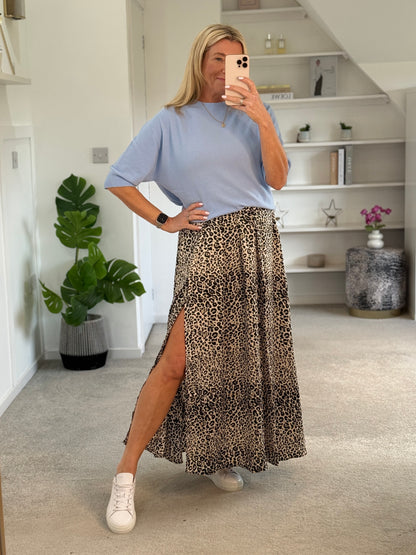 Leopard Print Fluid Long Skirt