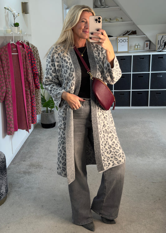 Grey Leopard Long Cardigan
