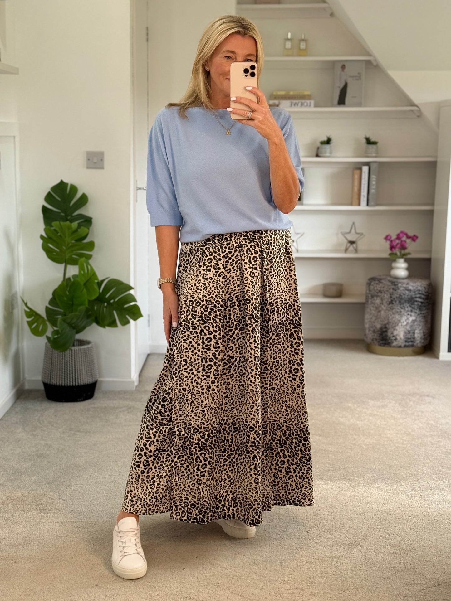 Leopard Print Fluid Long Skirt